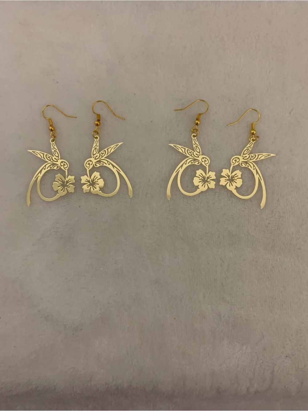 2 Pair Gold Hummingbird Earrings